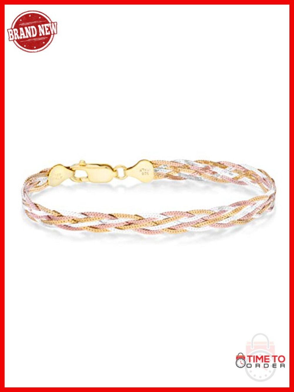 925 Sterling Silver 6-Strand Braided Herringbone Chain Bracelet